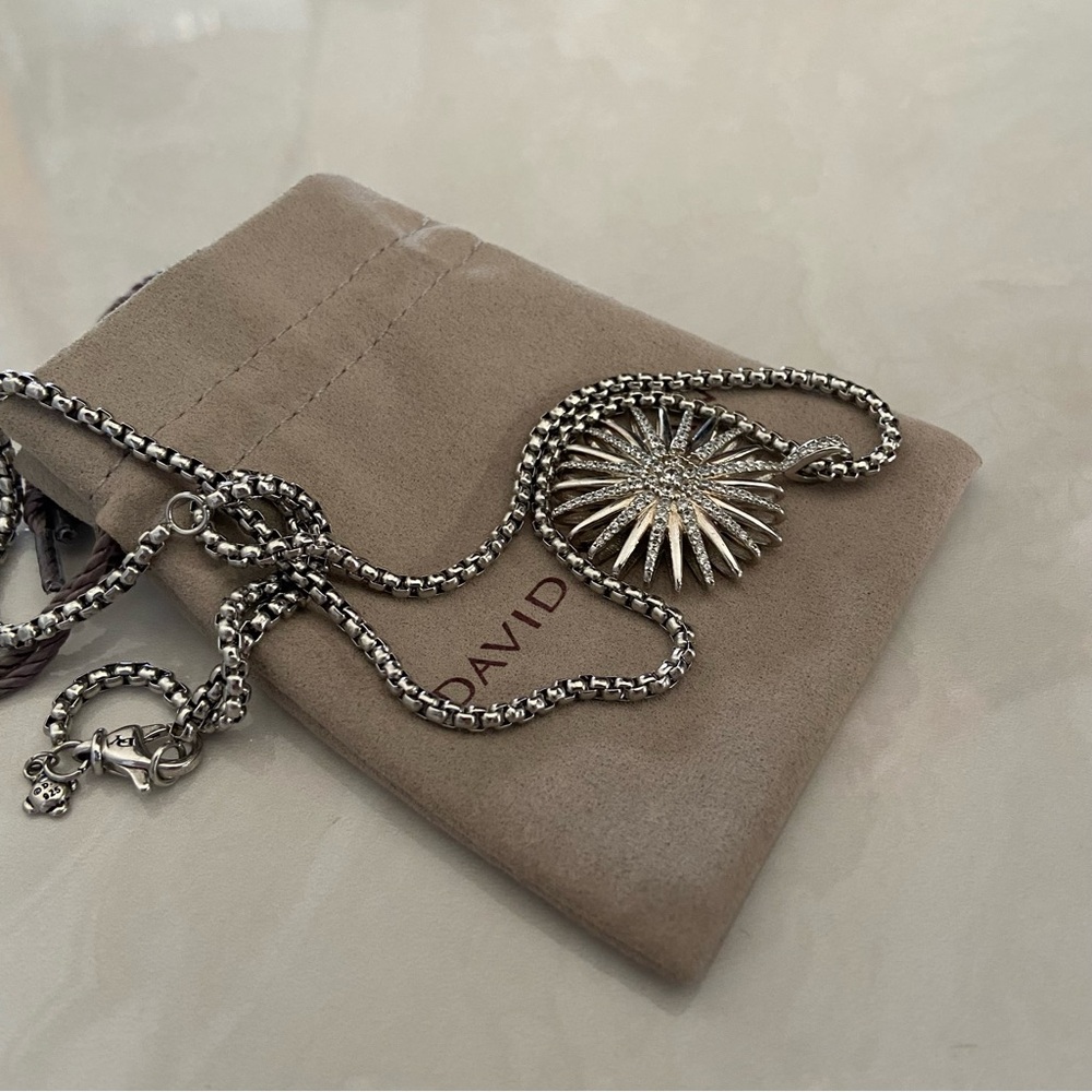 David Yurman 925 Silver With Pave Diamonds Starburst Necklace